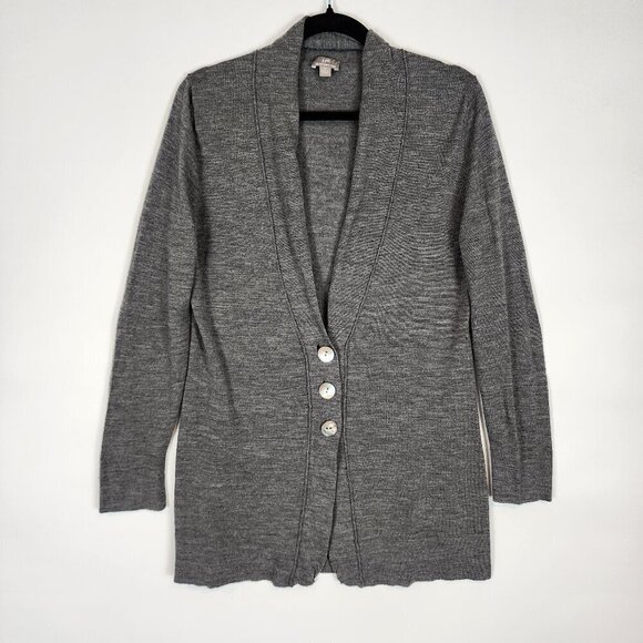 J. Jill Italian Merino Wool Lightweight Long Line Cardigan Sweater Grey Pearlize - Picture 2 of 10